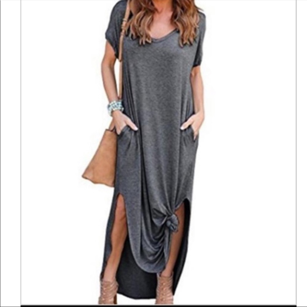 ✨LAST 1✨LOOSE FIT SIDE SLITS MAXI DRESS W/POCKETS - Picture 3 of 3